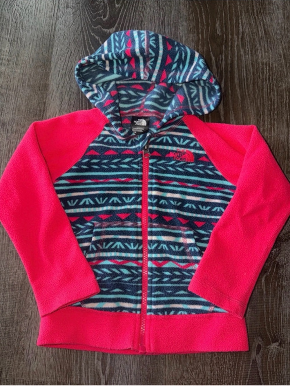 The North Face Girls Fleece Zip Hoodie in Navy, Pink & Light Blue 3T